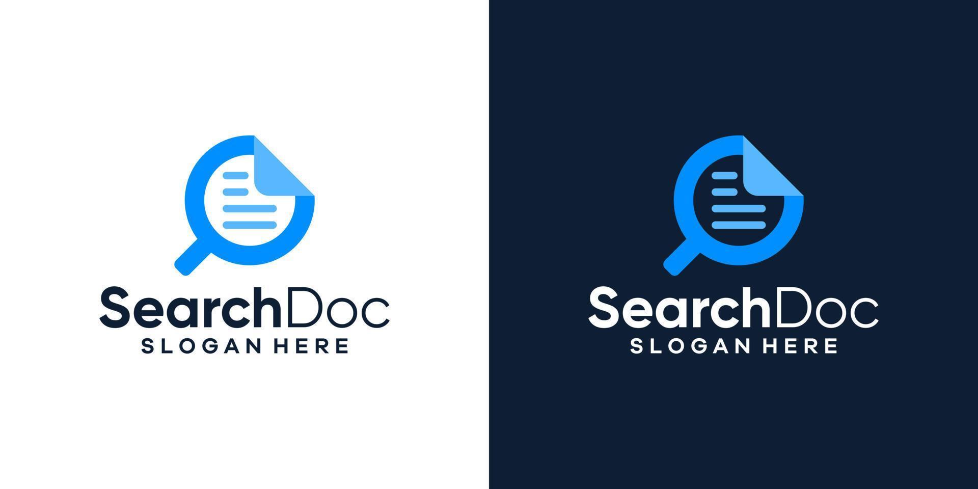 Magnifying glass logo design template with document graphic design vector illustration. Symbol, icon, creative.