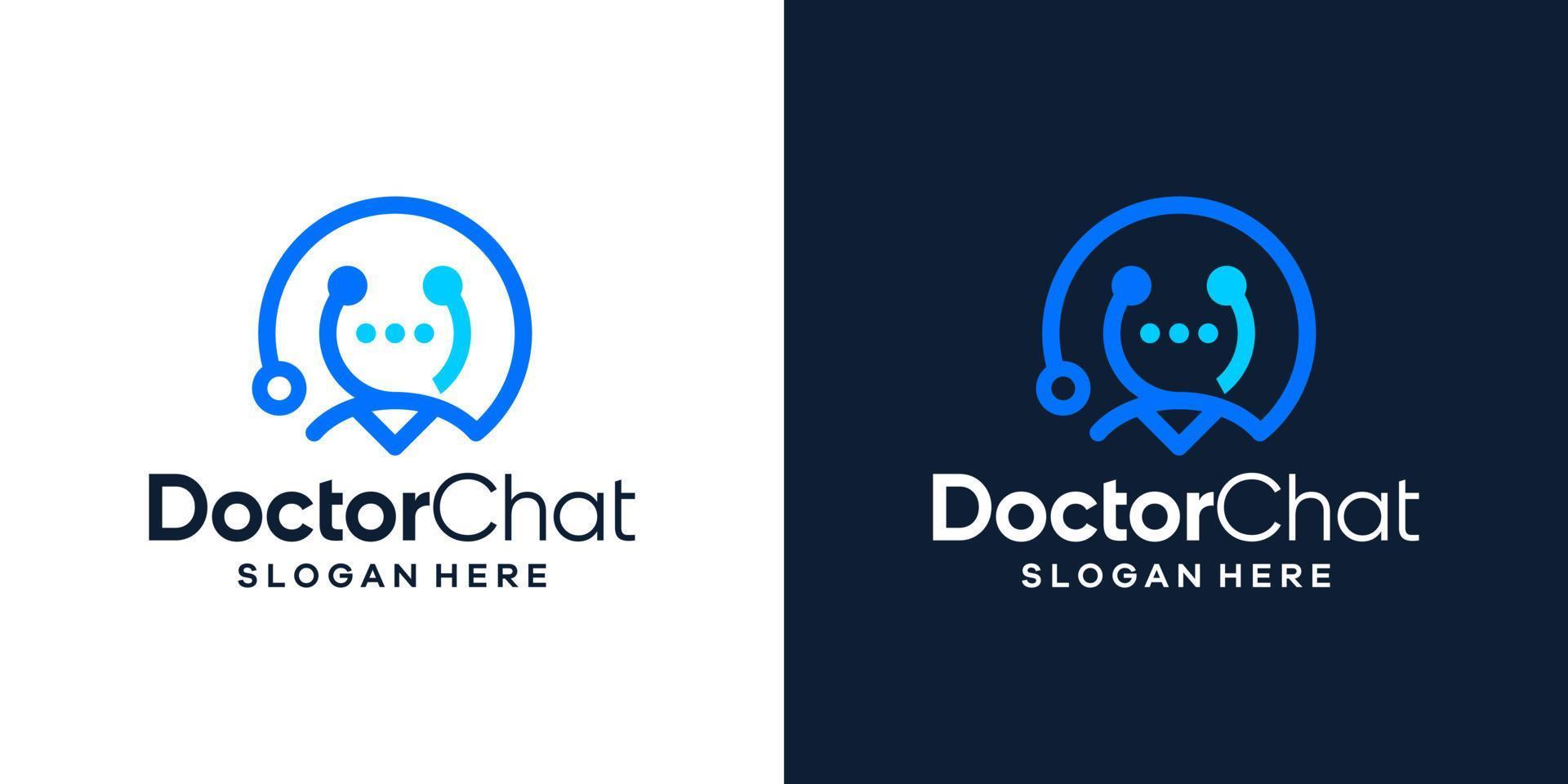 Stethoscope logo design template with chat bubble design vector illustration. Symbol online doctor, icon, creative.