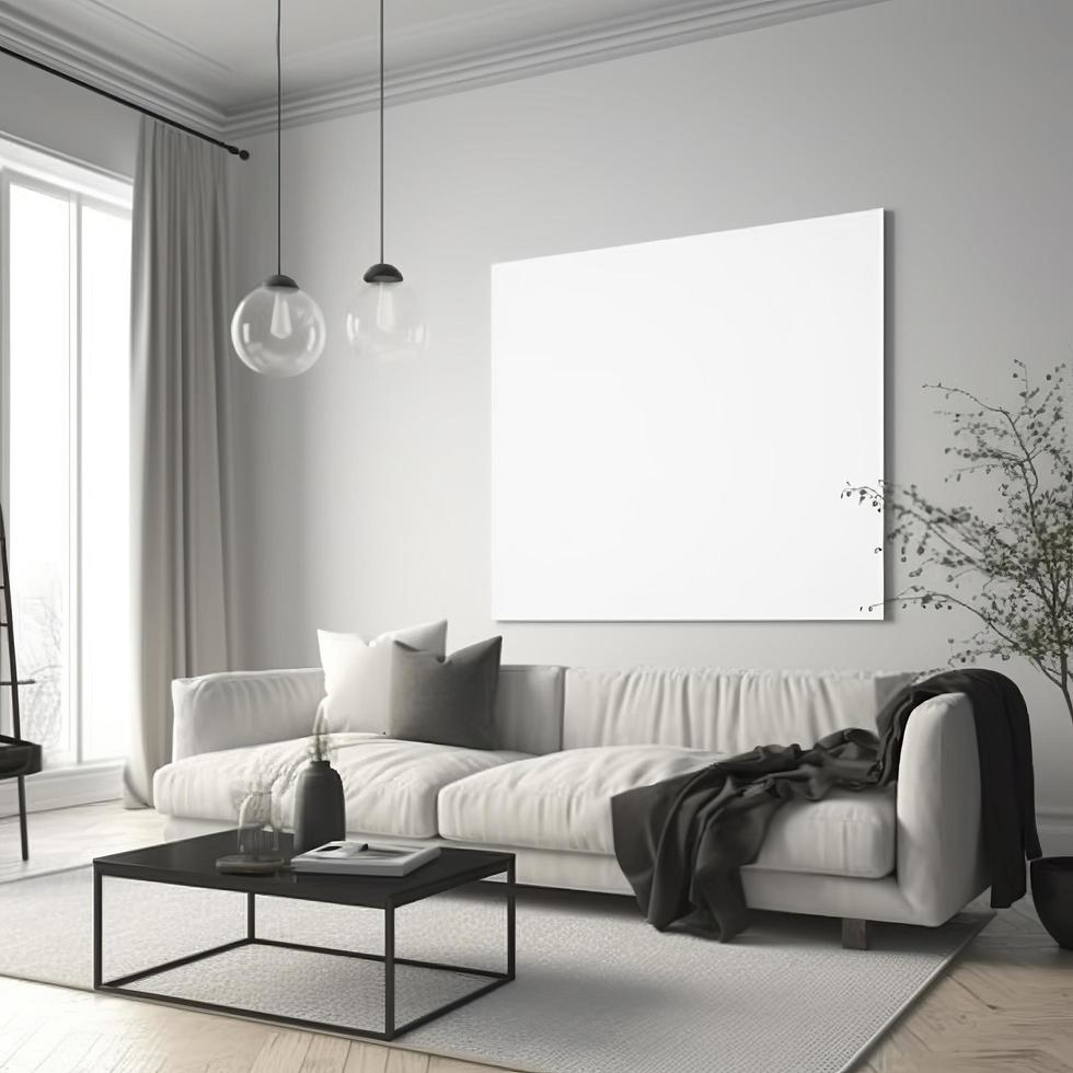white and empty canvas mockup in living room, generat ai photo