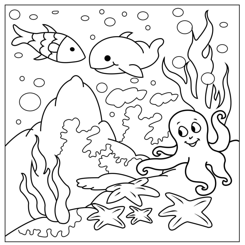 mar vida vector colorante página para niños
