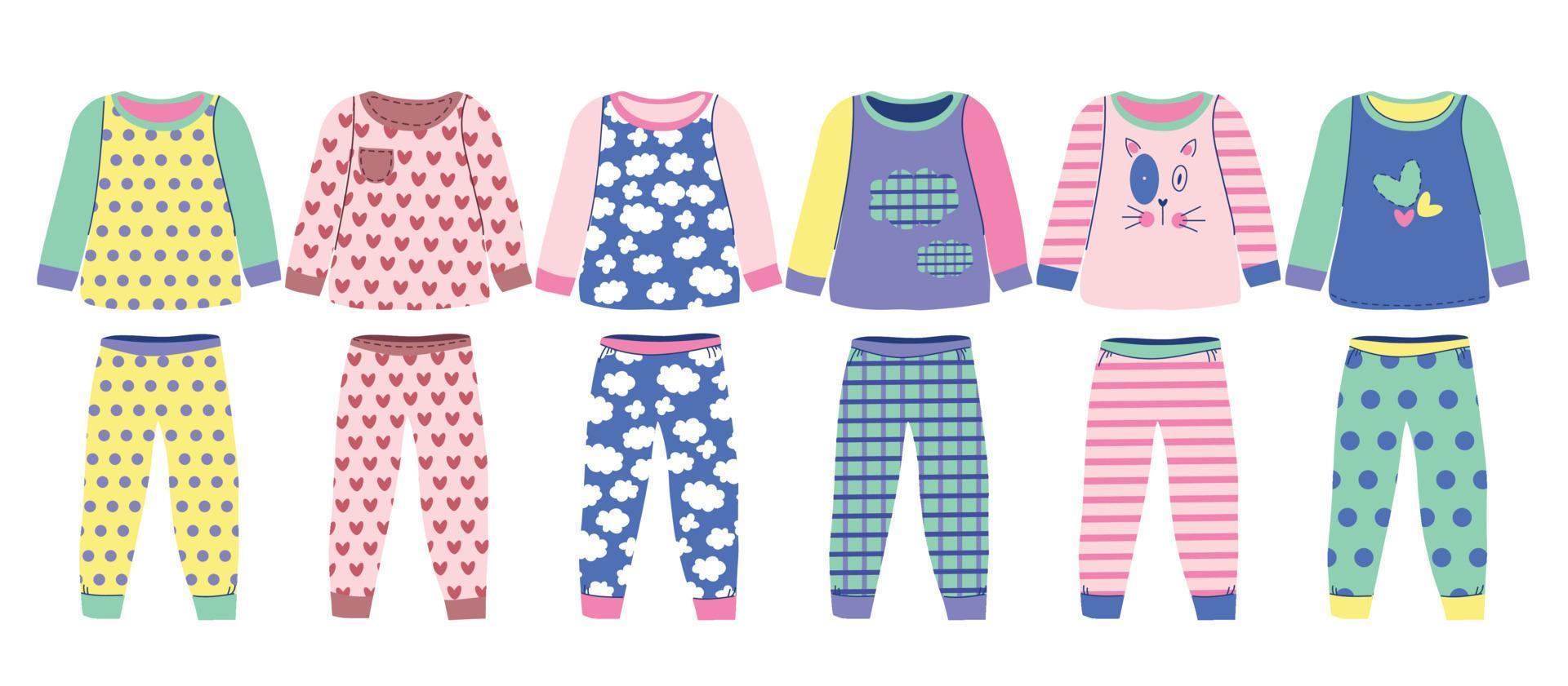 niña pijama colocar. textil ropa de dormir para niños. vector de colores ilustración aislado en blanco antecedentes.