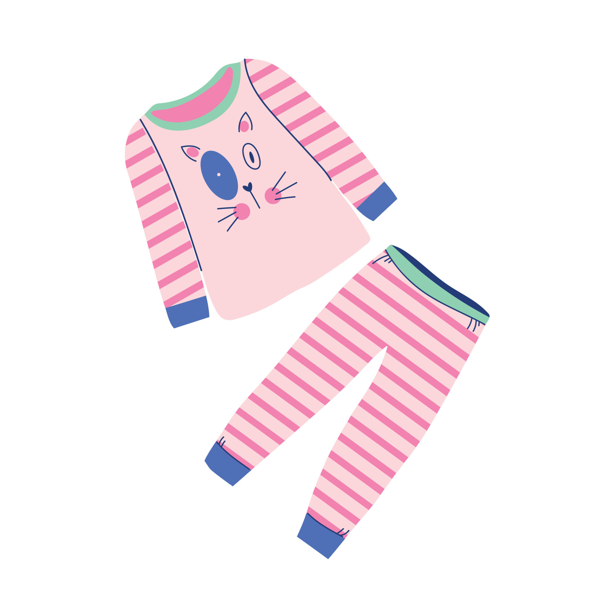 Cute pajama set for girls. Textile nightwear for children. Vector