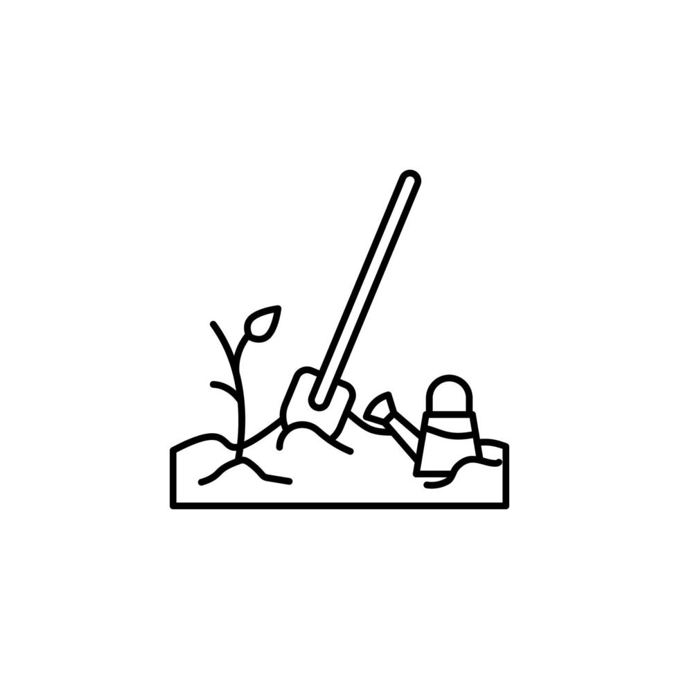 Sapling, spade, watering can vector icon illustration