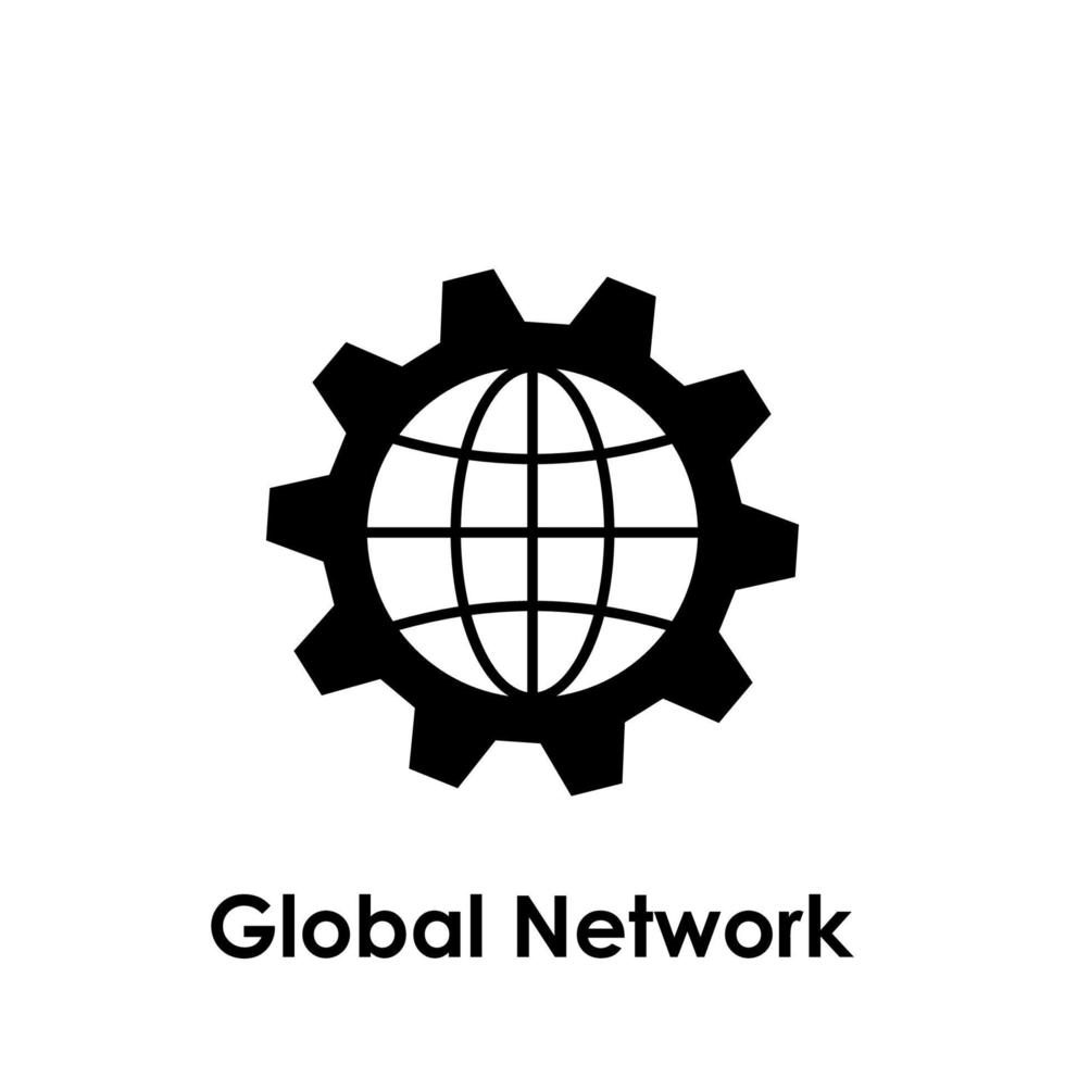 global network, gear, world vector icon illustration