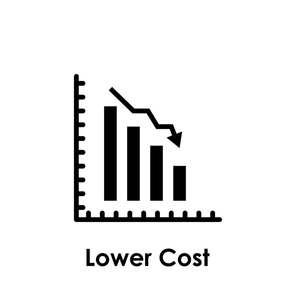 chart, arrow down, lower cost vector icon illustration