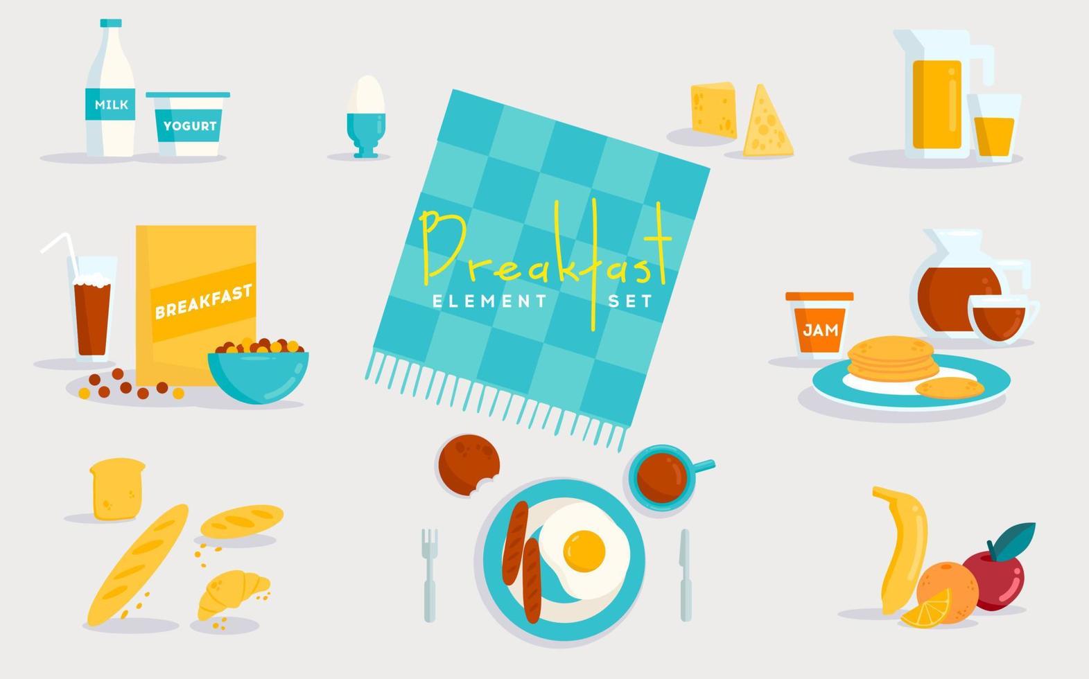 Breakfast elements set with different food, healthy food vector