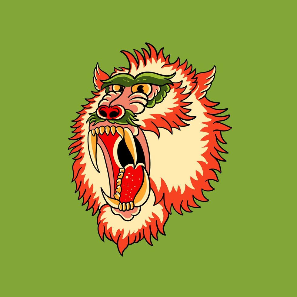 Illustration sticker of a baboon roaring traditional tattoo vector