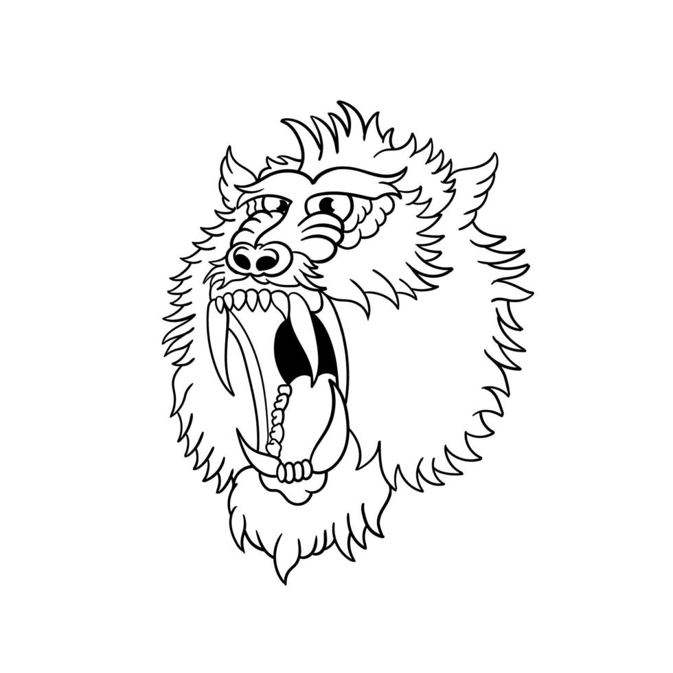 Illustration sticker of a baboon roaring traditional tattoo outline vector