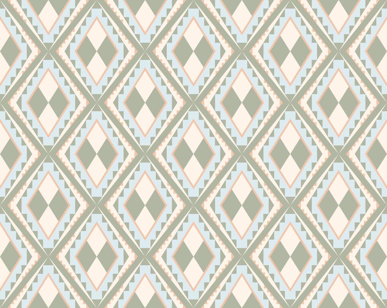 Ethnic folk geometric seamless pattern in pastel green and cyan tone in vector illustration design for fabric, mat, carpet, scarf, wrapping paper, tile and more