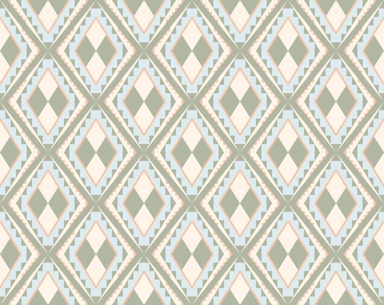 Ethnic folk geometric seamless pattern in pastel green and cyan tone in vector illustration design for fabric, mat, carpet, scarf, wrapping paper, tile and more