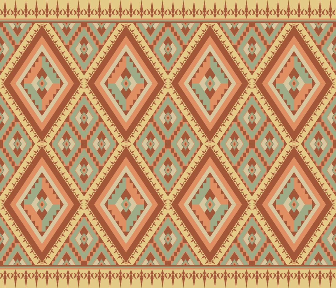 Ethnic folk geometric seamless pattern in yellow, red pastel tone in vector illustration design for fabric, mat, carpet, scarf, wrapping paper, tile and more