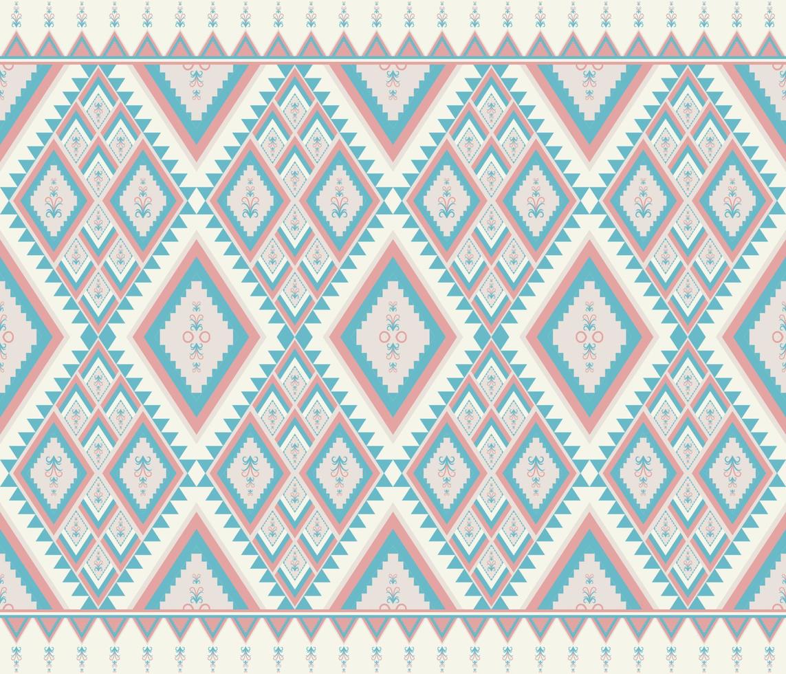 Ethnic folk geometric seamless pattern in pastel red and cyan tone in vector illustration design for fabric, mat, carpet, scarf, wrapping paper, tile and more
