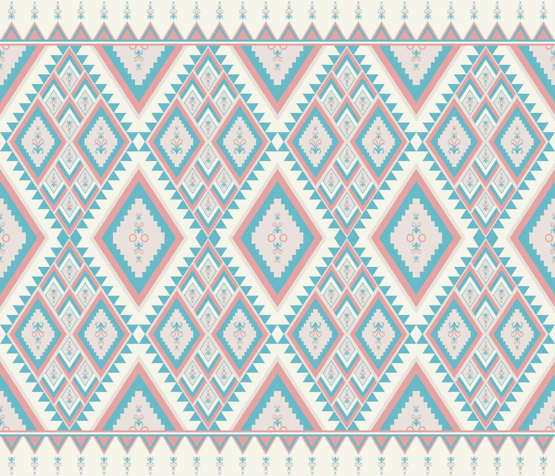 Ethnic folk geometric seamless pattern in pastel red and cyan tone in vector illustration design for fabric, mat, carpet, scarf, wrapping paper, tile and more