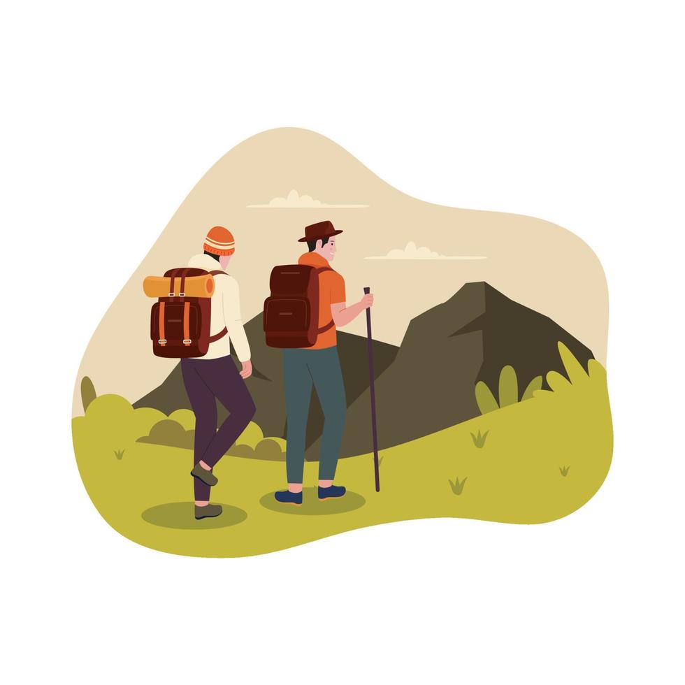 hiking and trekking hiker illustration design concept vector