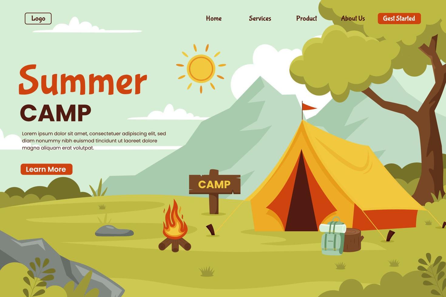 Summer camp illustration landing page concept vector