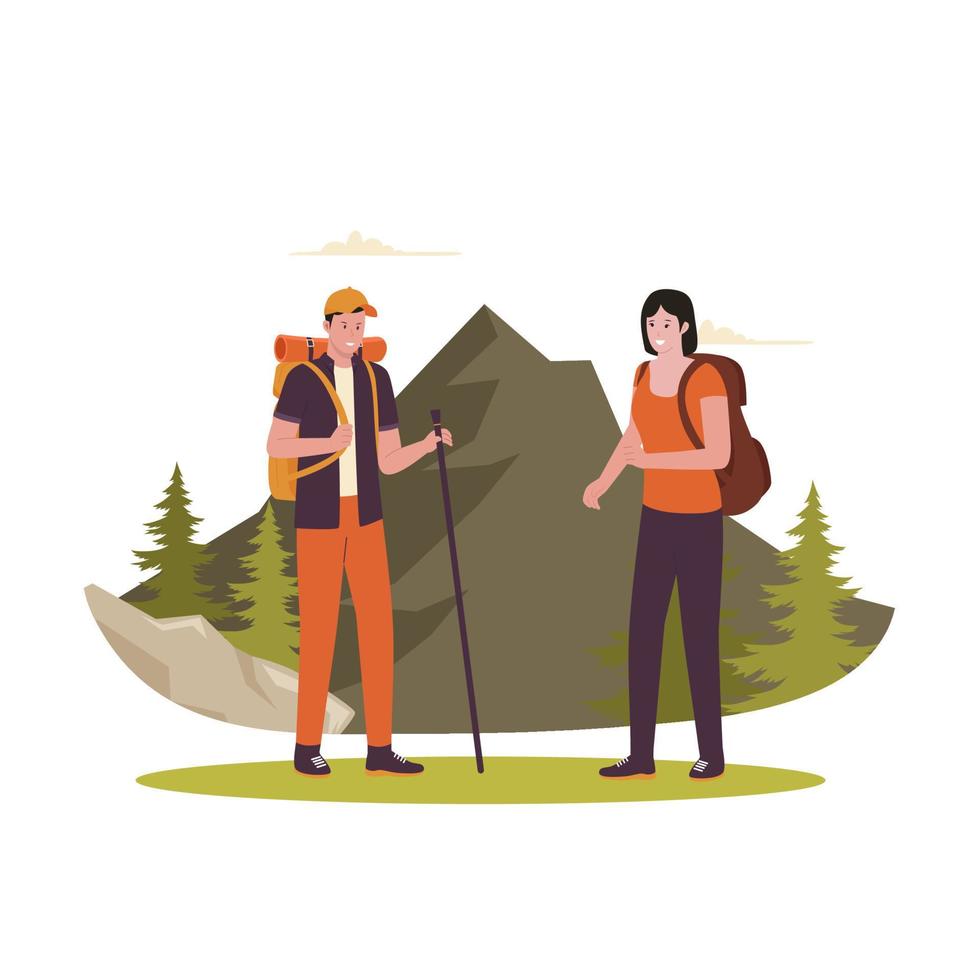 Hiking and trekking hiker illustration design concept vector