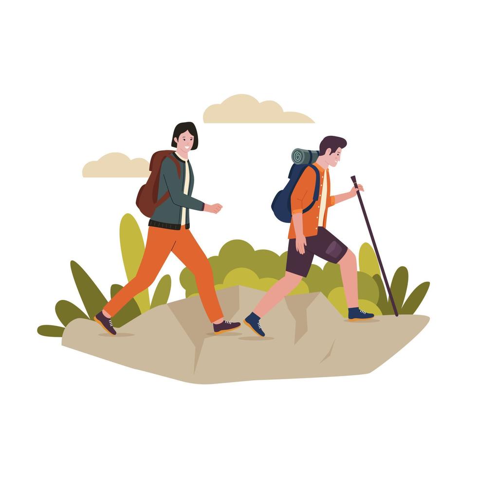 Vector illustration of outdoor activity hiking