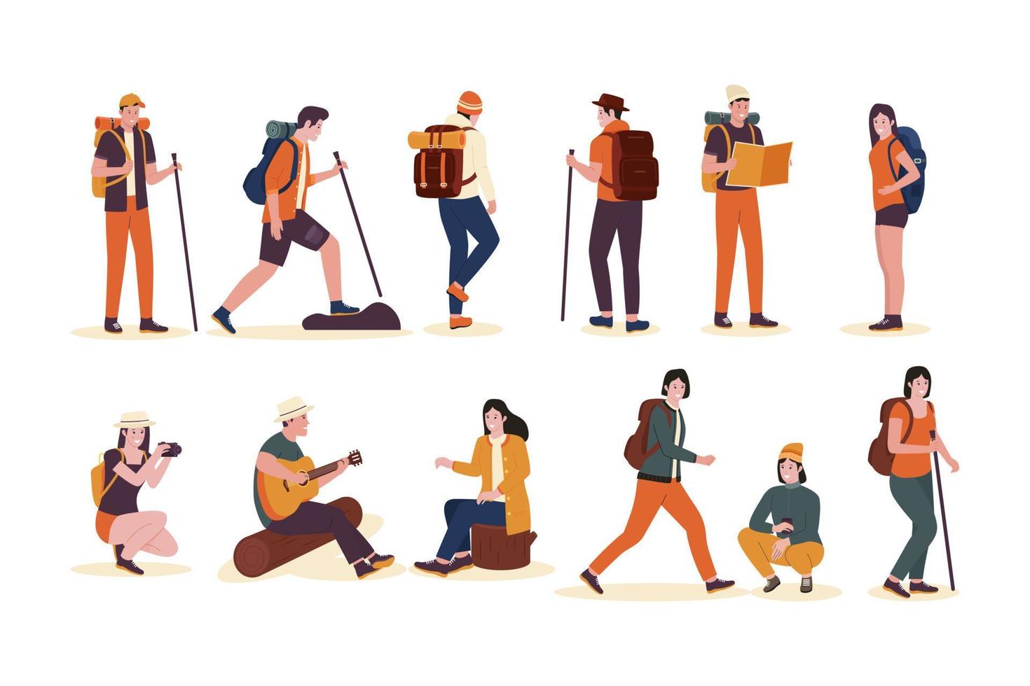 Collection design of outdoor people activity hiking and camping vector