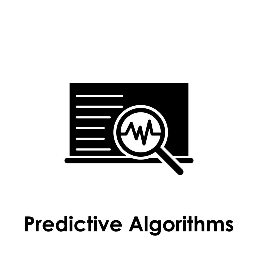 laptop, search, predictive algorithms vector icon illustration