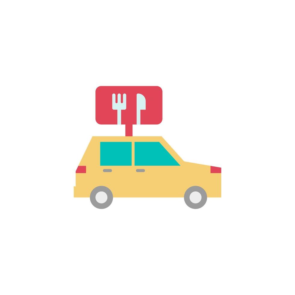 Food delivery, car, eat, food, restaurant color vector icon illustration