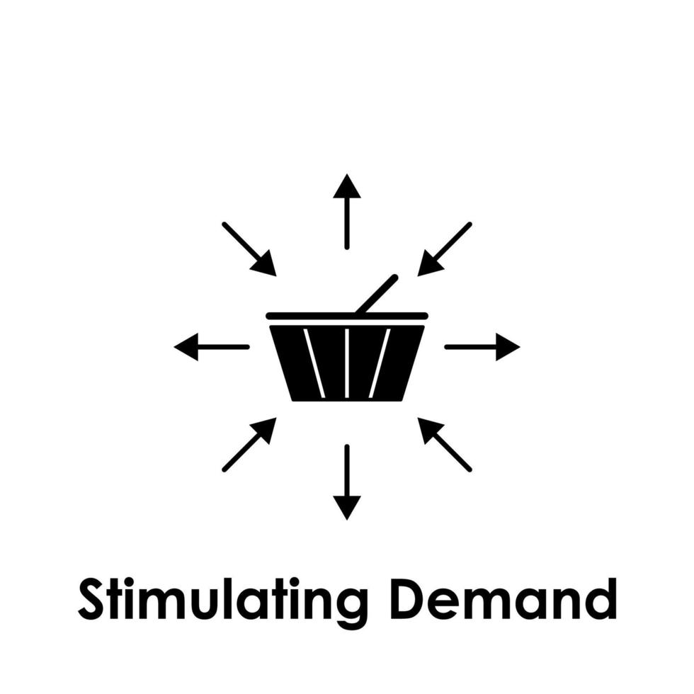 basket, arrow, stimulating demand vector icon illustration