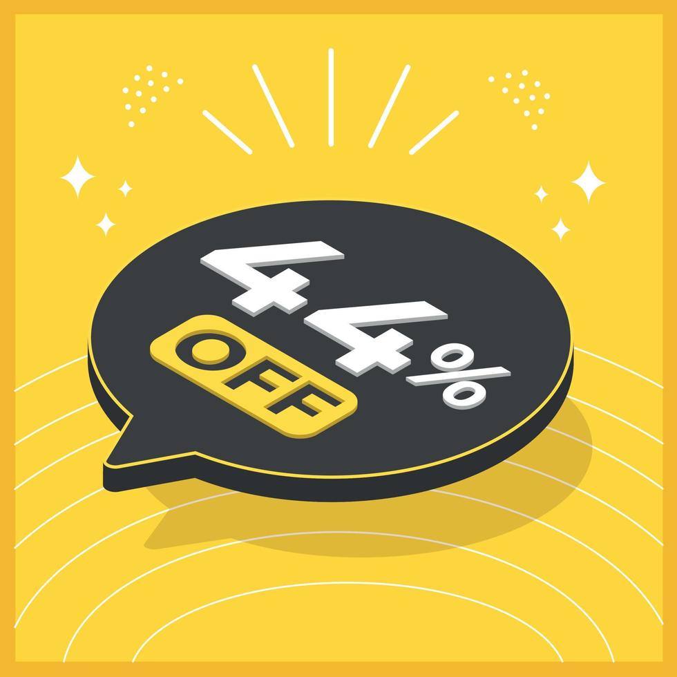 44 percent off. 3D floating balloon with promotion for sales on yellow background vector
