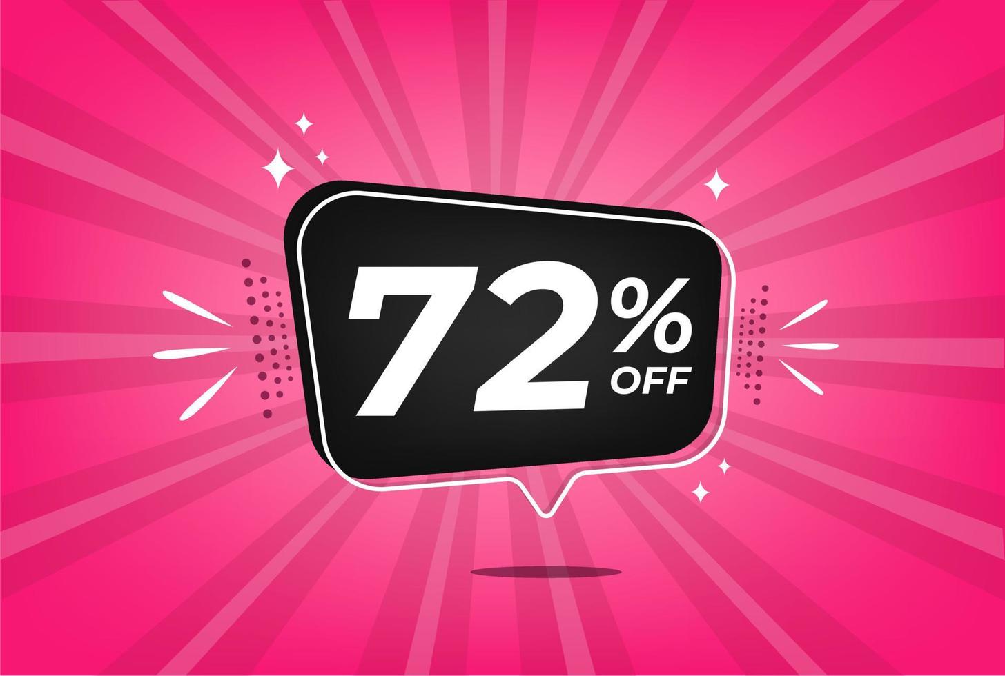 72 percent discount. Pink banner with floating balloon for promotions and offers. vector