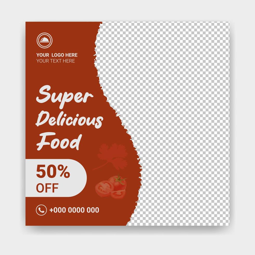 Restaurant Digital Menu Discount offer square social media post template Summer occasion 50 percent off Special design vector