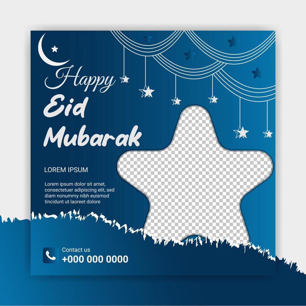 Muslim Eid celebration 2023, Islamic religion Eid mubarak, Ramadan Eid-al-Fitr, Happy Eid day 2023, Social media square template vector