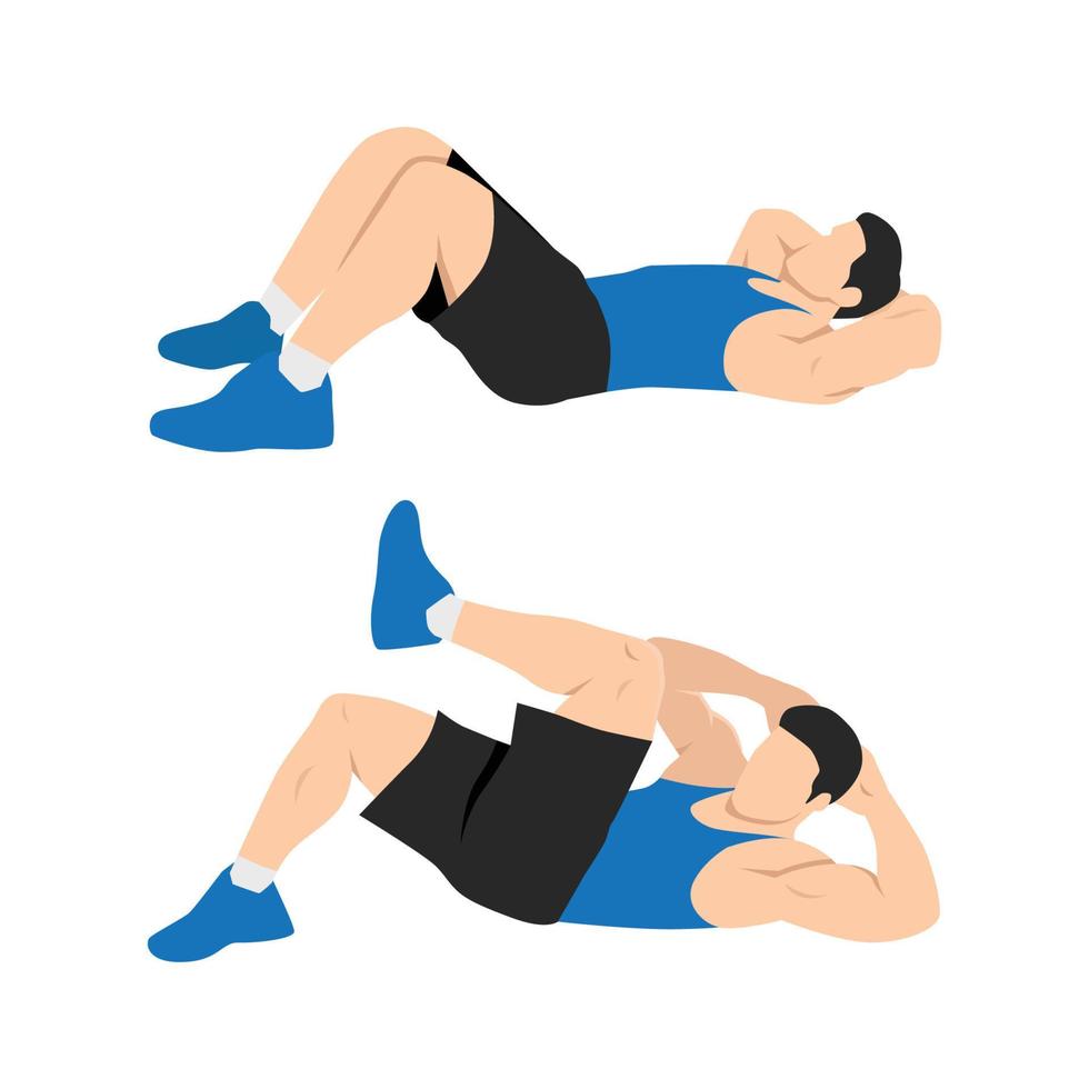 hombre haciendo modificado crujidos abdominales ejercicio vector