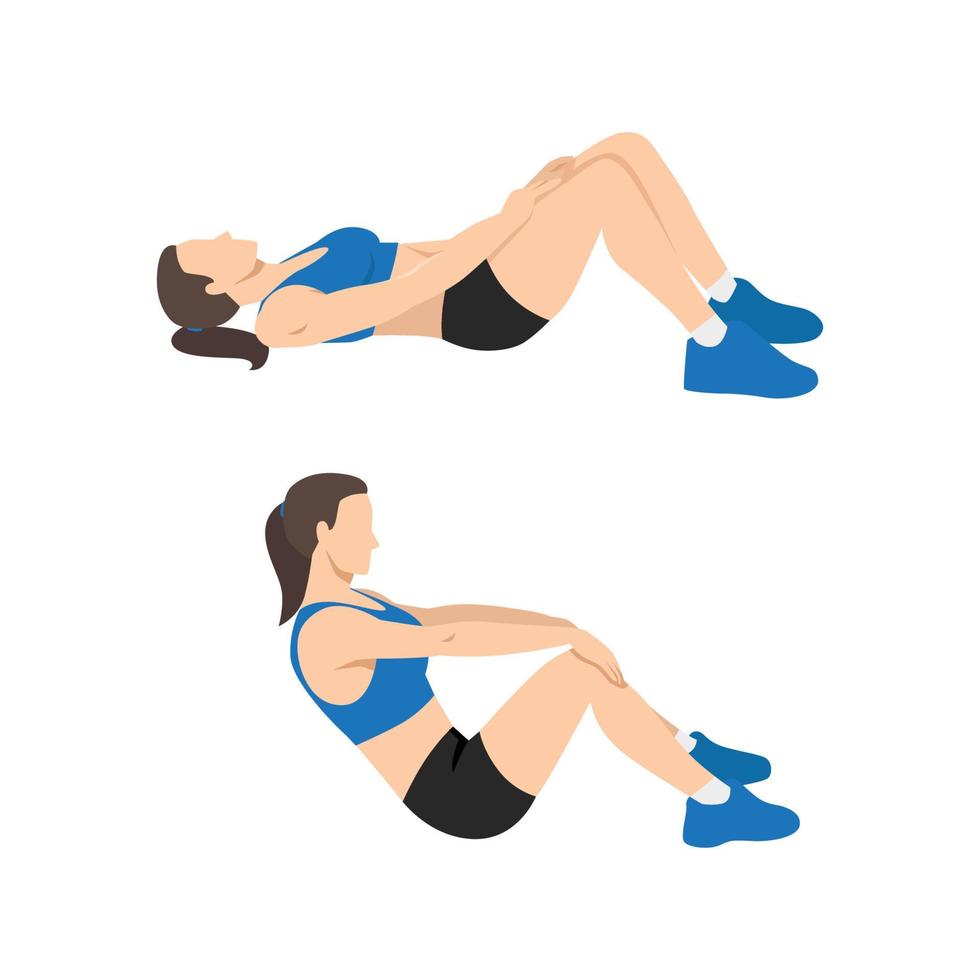 Woman doing modified crunches. Abdominals exercise. vector