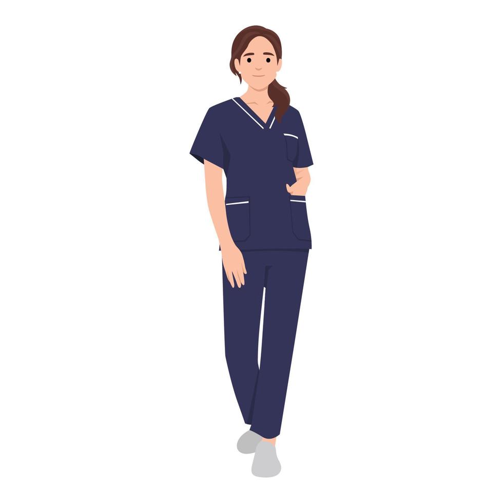 Woman Nurse characters wearing scrubs standing front view. vector