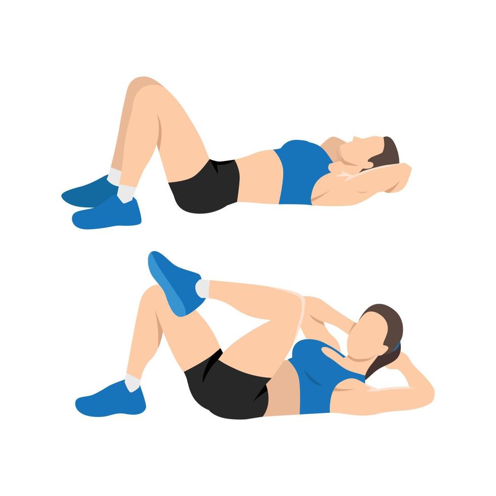 Woman doing modified crunches. Abdominals exercise. vector