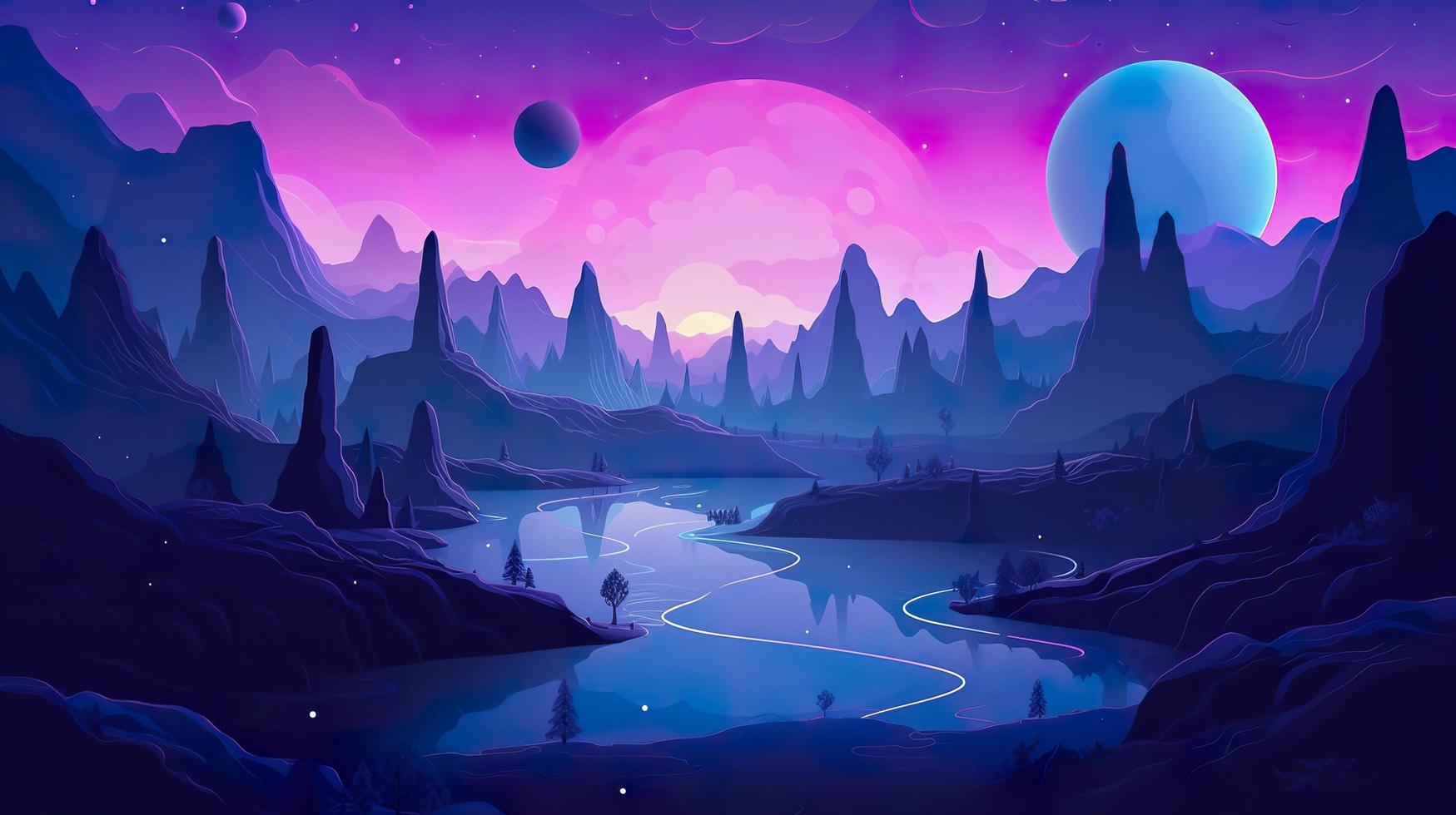 space abstract background, in the style of fantasy illustration, violet and blue, colored cartoon style, felicia simion, alien worlds, paul Pelletier, generat ai photo
