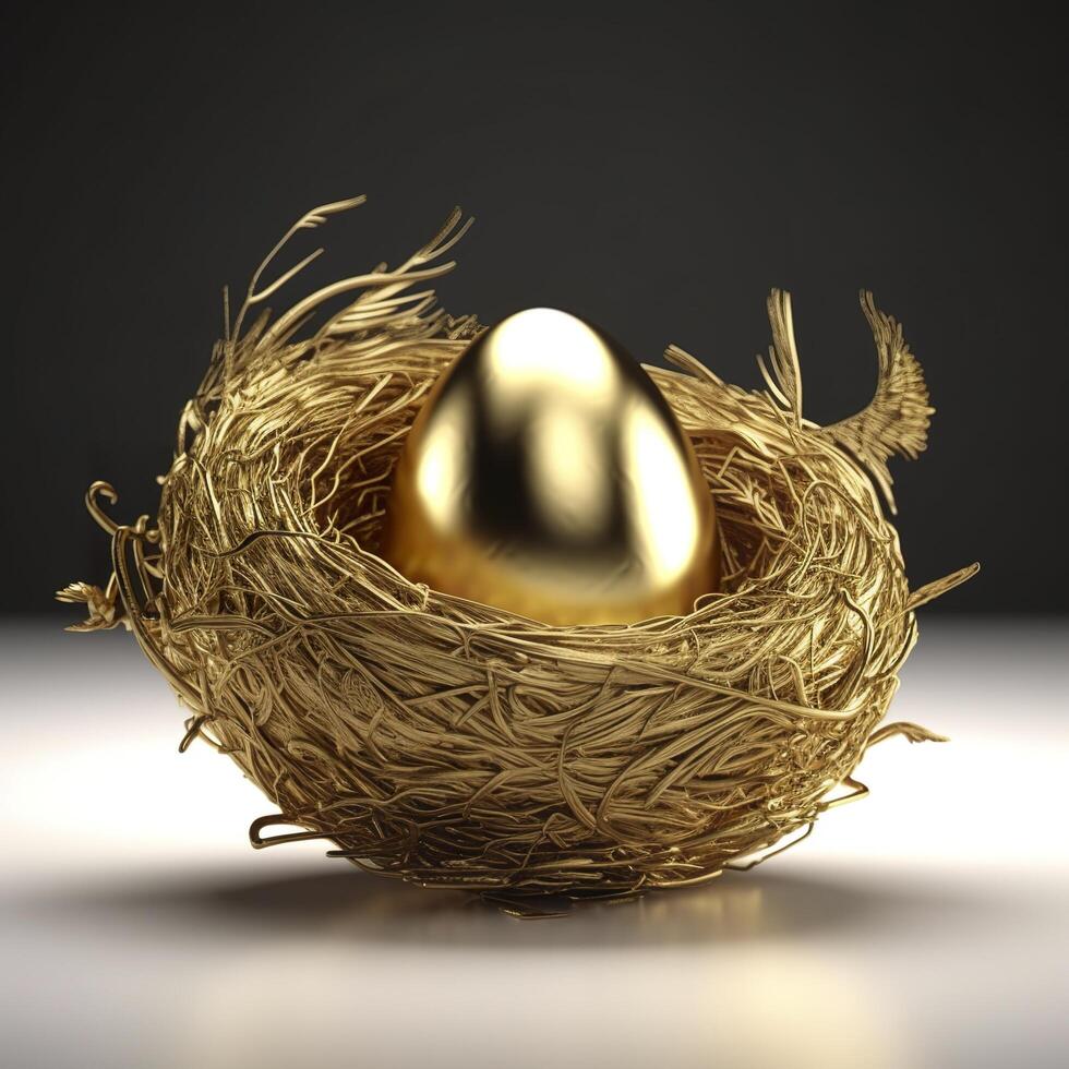 Free photo beautiful shiny golden egg in bird nest the golden egg in the nest