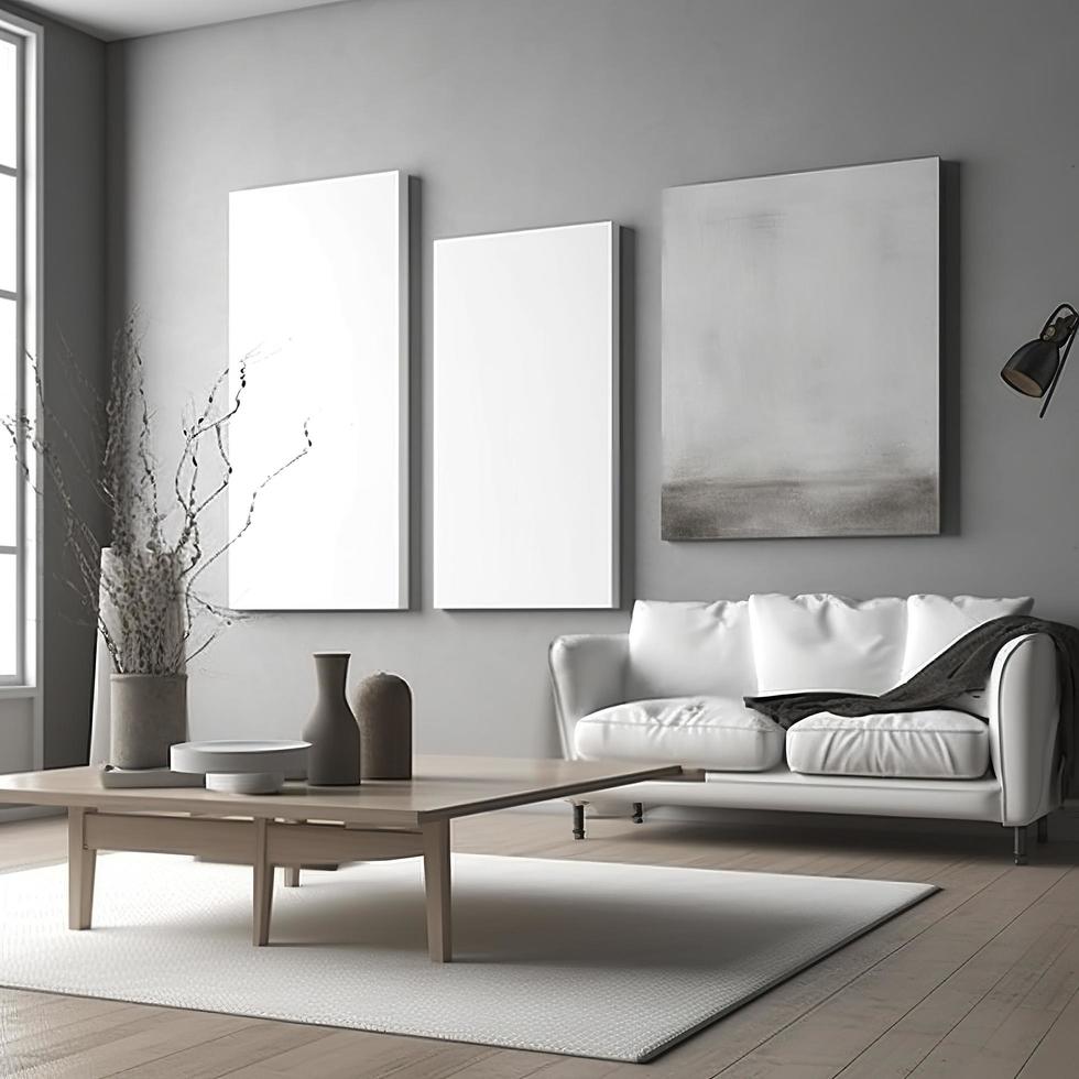 white and empty canvas mockup in living room, generat ai photo