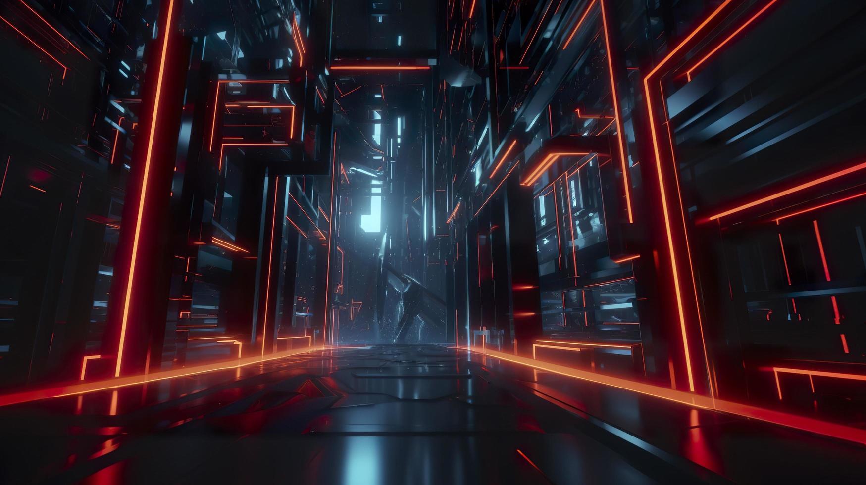 digital cg background, cg backgrounds sci-fi backgrounds, in the style of futuristic geometric abstraction, dark orange and light cyan, 32k UHD, neon, and fluorescent light, generat ai photo