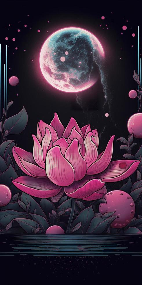 pink lotus with moon and stars design, generat ai photo