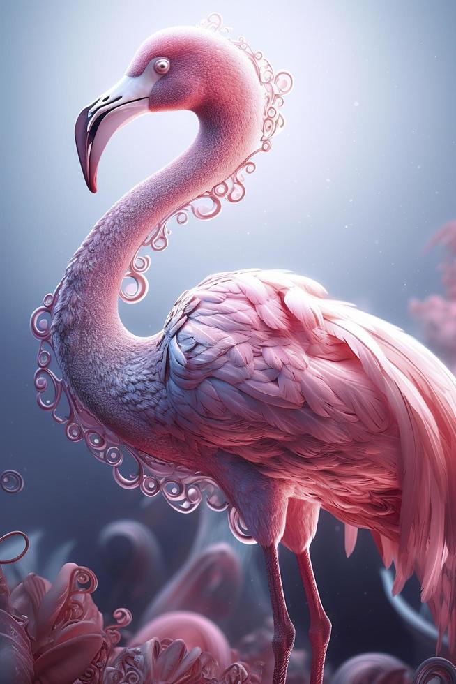 todo cuerpo longitud detallado, ultrarrealista linda animal de flamenco ligero rosado en fantasía el cielo, en pastel color, fantasía surrealismo mundo maravilloso, acuarela, generar ai foto