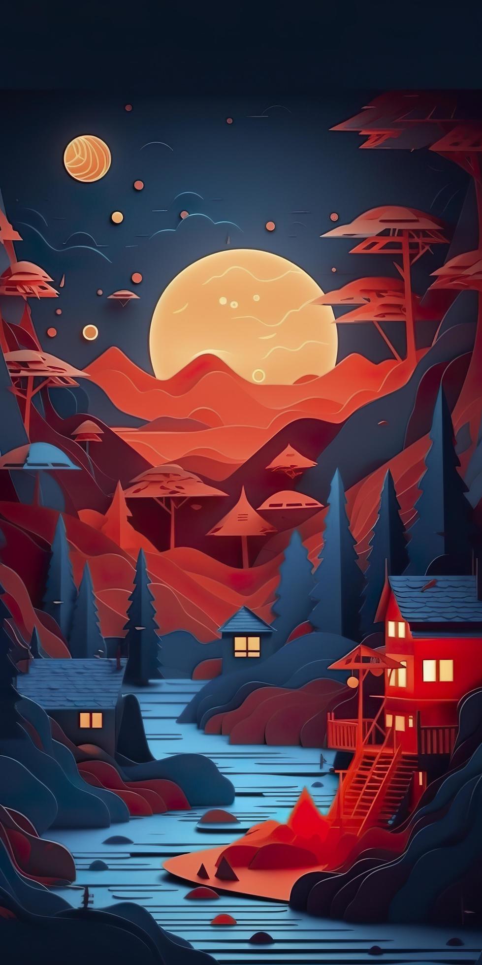 Papercut Art Night Sky Night Sky Blue Solid Color Background Colors papercut-art-night-sky-night-sky-blue-solid-color-background-colors