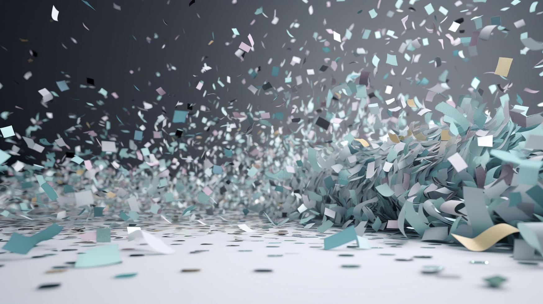 confetti and bubbles flying in the light, in the style of gray and blue, vibrant stage backdrops, detailed backgrounds, sky-blue and gold, light purple and red, generat ai photo