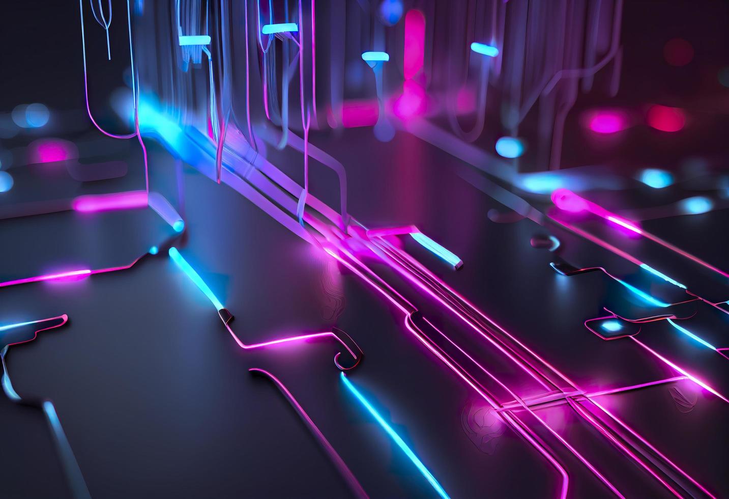 3d render. Abstract futuristic background with blurry glowing wave and neon lines. Spiritual energy concept, digital fantastic wallpaper with, generat ai photo