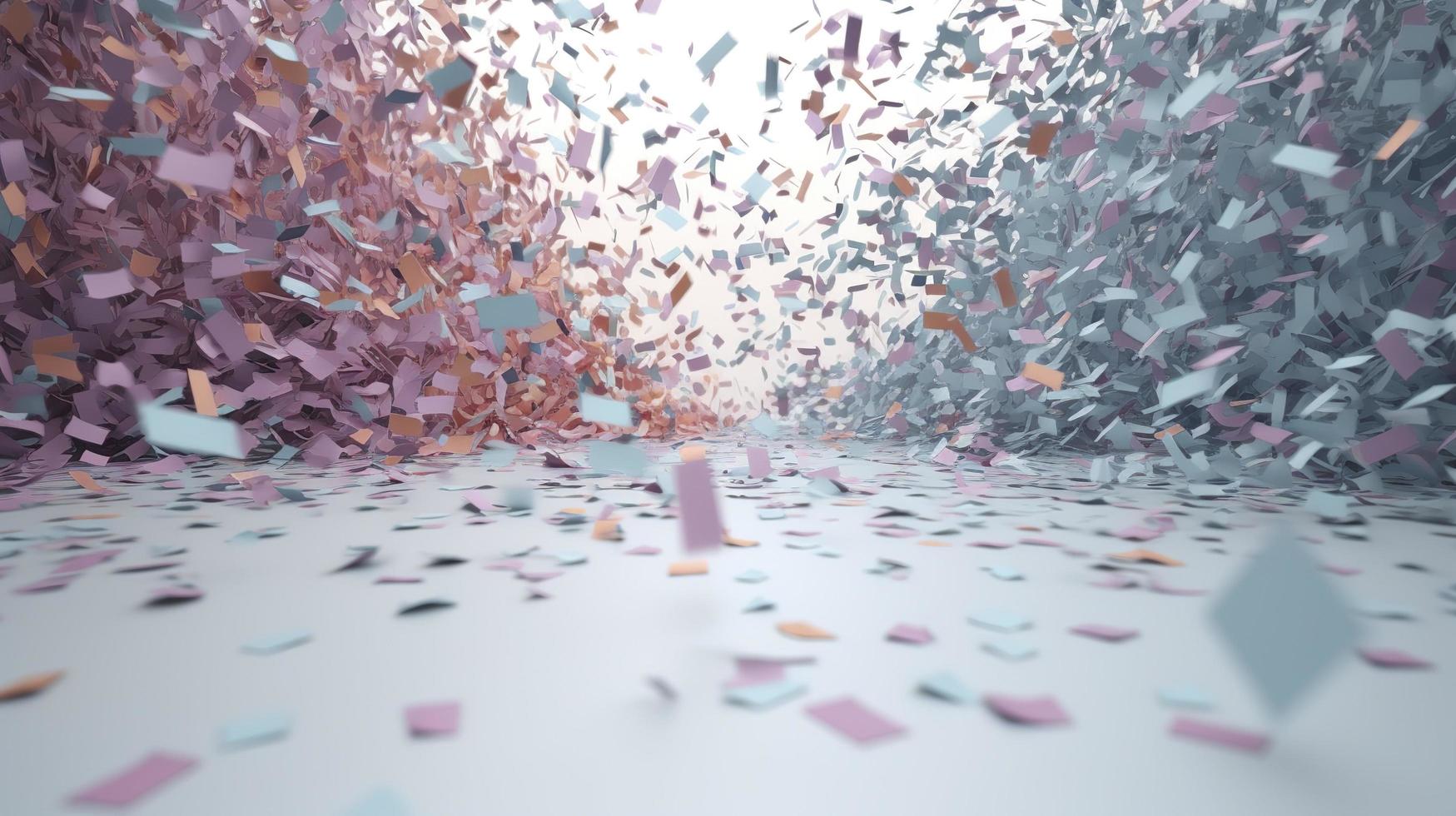 confetti and bubbles flying in the light, in the style of gray and blue, vibrant stage backdrops, detailed backgrounds, sky-blue and gold, light purple and red, generat ai photo