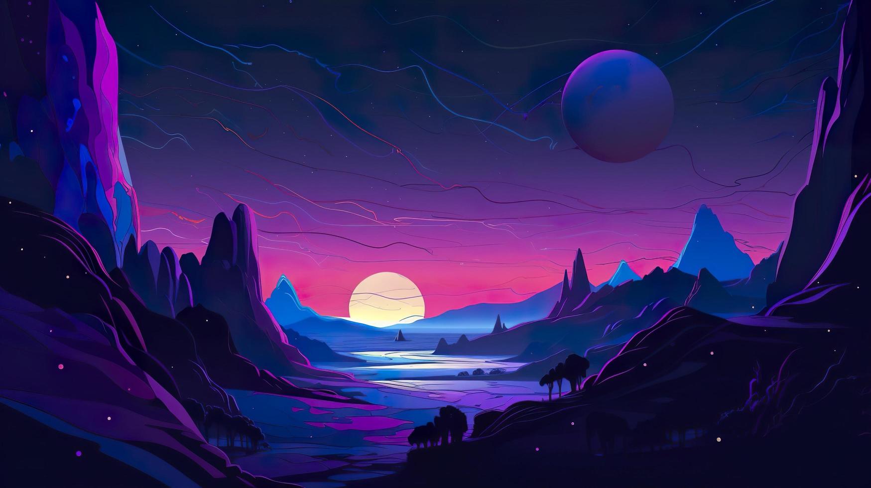 space abstract background, in the style of fantasy illustration, violet and blue, colored cartoon style, felicia simion, alien worlds, paul Pelletier, generat ai photo