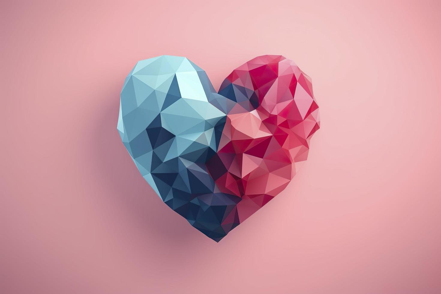 a heart shape made with polygons in pink hues on a light blue gradient background, generat ai photo