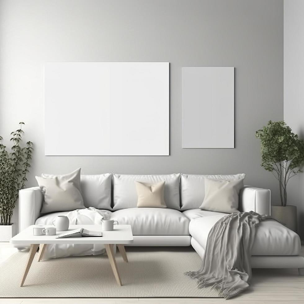 white and empty canvas mockup in living room, generat ai photo