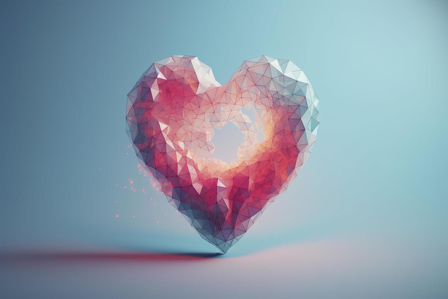 a heart shape made with polygons in pink hues on a light blue gradient background, generat ai photo