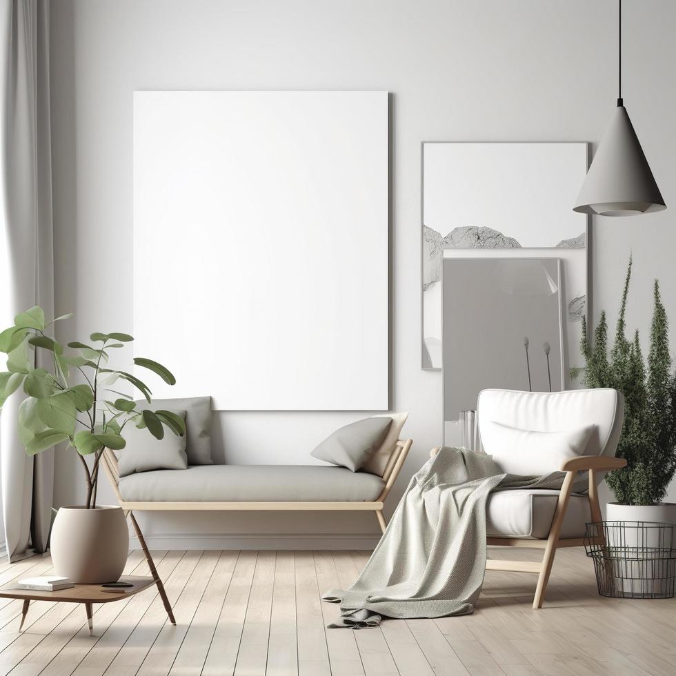white and empty canvas mockup in living room, generat ai photo