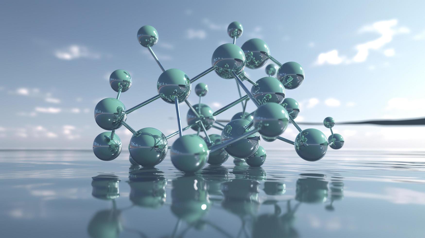 Hydrogen molecule or atom, Abstract structure for Science or medical background. Clear blue water. Concept of chemical model connections atoms. 3d rendering, generat ai photo