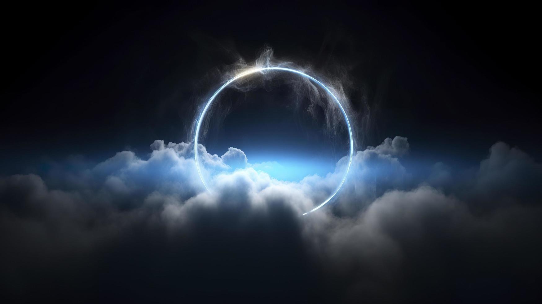 cloud clouds frame blue light, in the style of circular abstraction, 8k resolution, cosmic symbolism, dark symbolism, ethereal landscape, generat ai photo